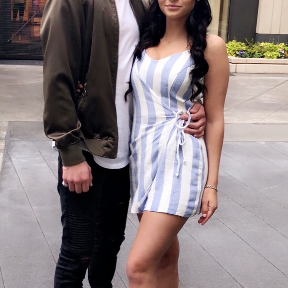 Blue and white striped romper